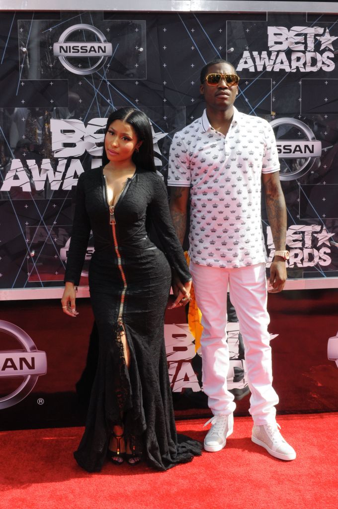 06/28/2015 - Nicki Minaj, Meek Mill - 2015 BET Awards - Arrivals - Microsoft Theater - Los Angeles, CA, USA - Keywords: full length, rapper Orientation: Portrait Face Count: 1 - False - Photo Credit: Aaron J. Thornton / PR Photos - Contact (1-866-551-7827) - Portrait Face Count: 1