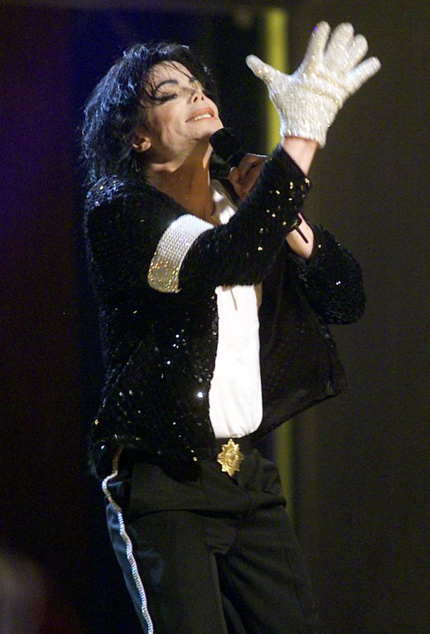 Michael Jackson sports a white glove during his fi