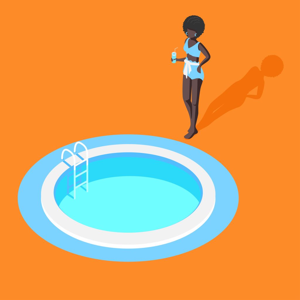 Isometric African American woman near the pool