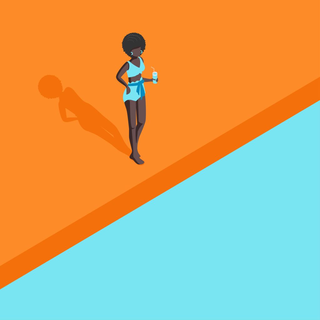 Isometric African American woman near the pool