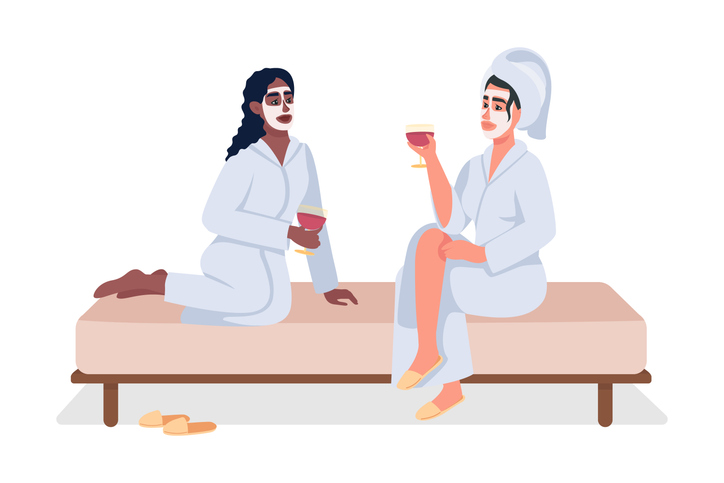 Friends relaxing at spa 2D vector isolated illustration