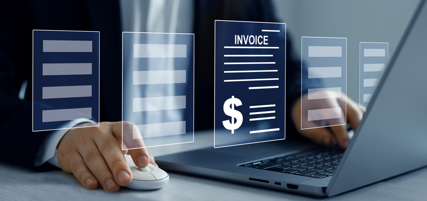 Online Invoice document management, and digital payment statement.