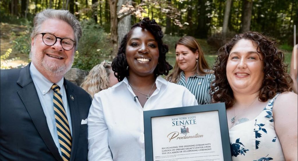 NY State Senator Pete Harckham, Diana Lemon, Lauren Green at Dream's Garden Opening